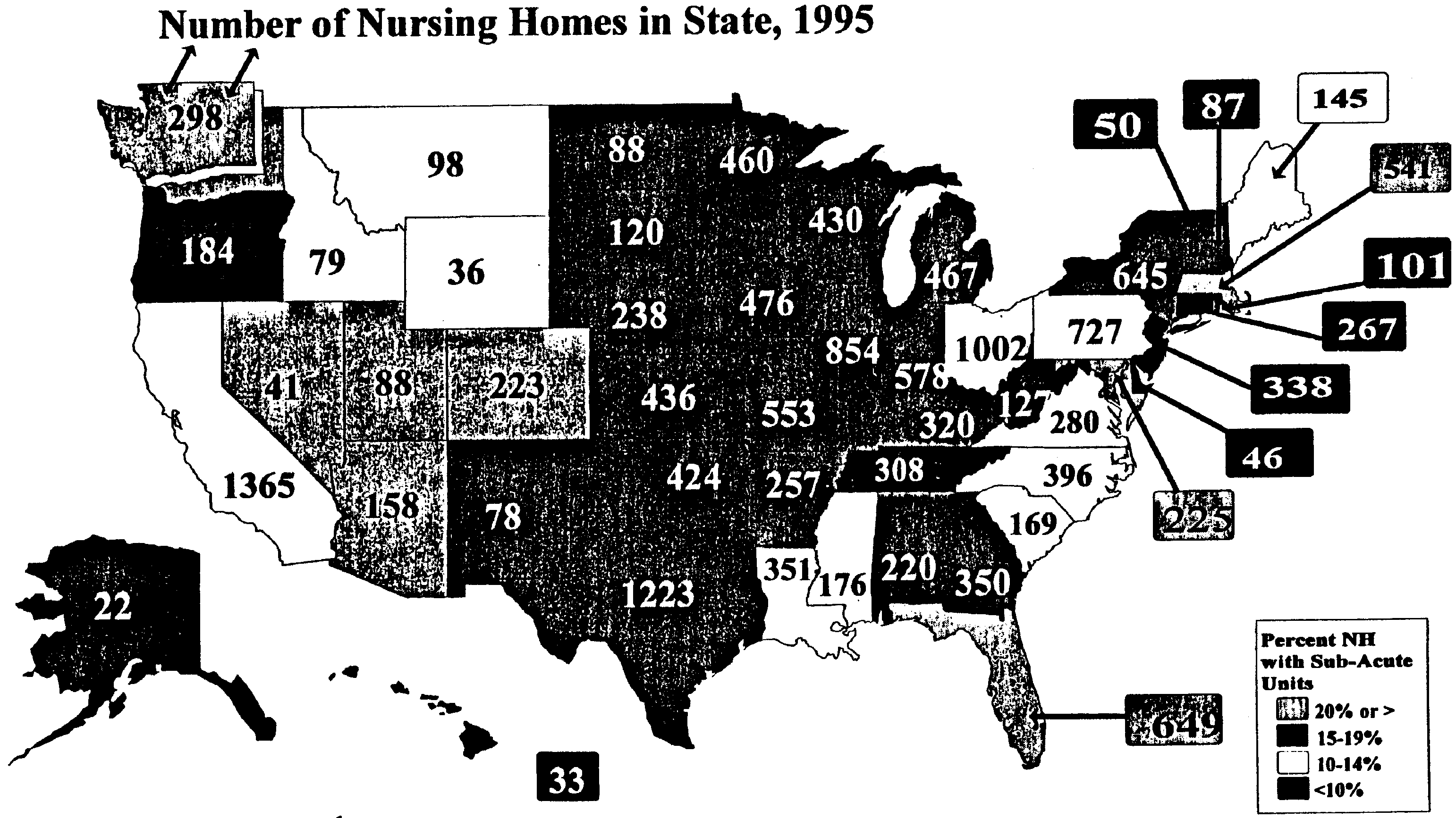 State Chart: Percent of Nursing Homes with Sub-acute Units in Each State, 1995/96