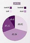 Pie Chart 3: REGION -- Northeast (9.4%), Midwest (21.3%), South (40.3%), West (29.0%).