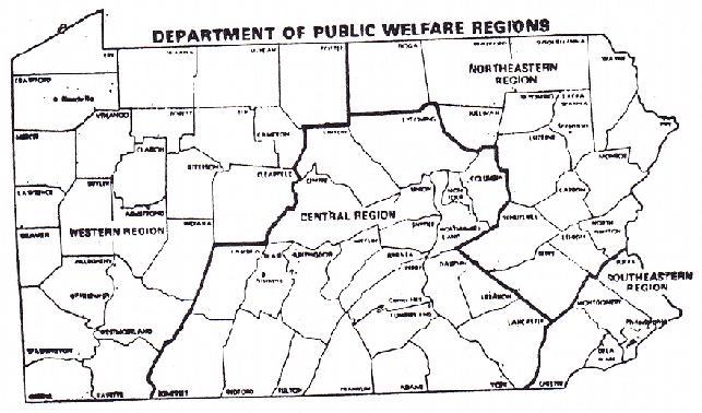 Map of Pennsylvania, divided into Regions and Counties
