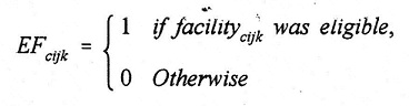 Equation: EF(subscript cijk) = 1 if facility(subscript cijk) was eligible, 0 Otherwise.