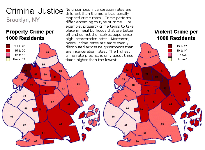 Criminal Justice, Brooklyn, NY, Property Crime Per 1000 Residents and Violent Crime per 1000 Residents.