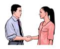 Picture of a man and a woman shaking hands.