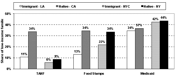 Figure 1.1. Percent of Low-income Immigrant and Native Citizen Families with at Least One Member Using Public Benefit Programs