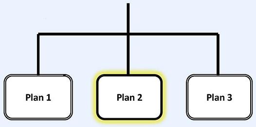 Flow Chart: CLASS Independence Benefit Plan leads to Plan 1, Plan 2 (highlighted) and Plan 3.