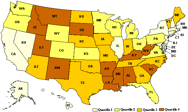 States by Fiscal Capacity Quartile, Measured by Average Real Per Capita Personal Income, 1977-2000.
