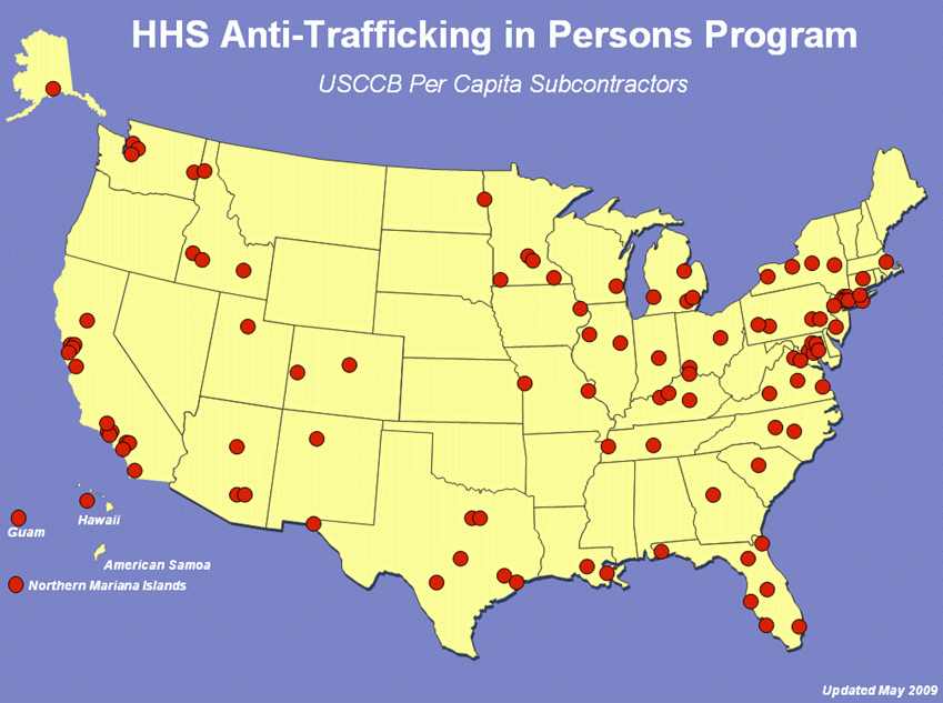 HHS Anti-Trafficking in Persons Program, USCCB Per Capita Subcontractors. See report for list of programs.