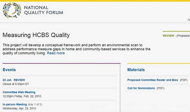 Screen Shot of the National Quality Forum's Measuring HCBS Quality page.