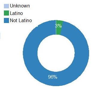 Donut chart: Not Latino (96%), Latino (3%).