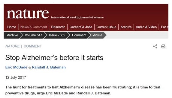Screen shot of Nature: International Weekly Journal of Science article, Stop Alzheimer's before it starts.
