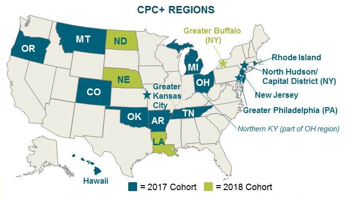 US State Map: 2017 Cohort--Oregon, Montana, Colorado, Oklahoma, Arkansas, Tennessee, Michigan, Ohio, Hawaii, Rhode Island, New York's North Hudson/Capital District, New Jersey, Northern Kentucky, Greater Kansas City, Greater Philadelphia; 2018 Cohort--North Dakota, Nebraska, Louisiana, Greater Buffalo.
