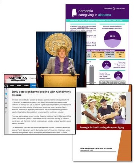 Screen shot of Alzheimer's Association Public Health pages.