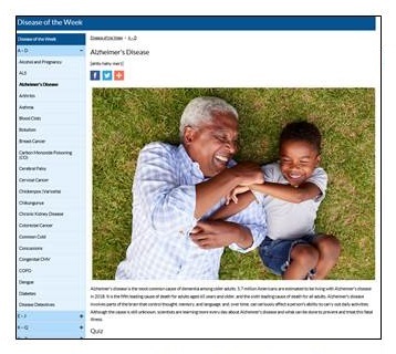 Screen shot of CDC Alzheimer's Disease.