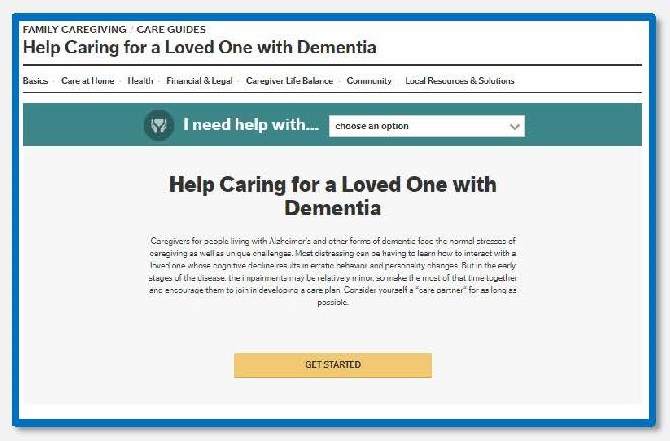 Screen shot of Help Caring for a Loved One with Dementia.