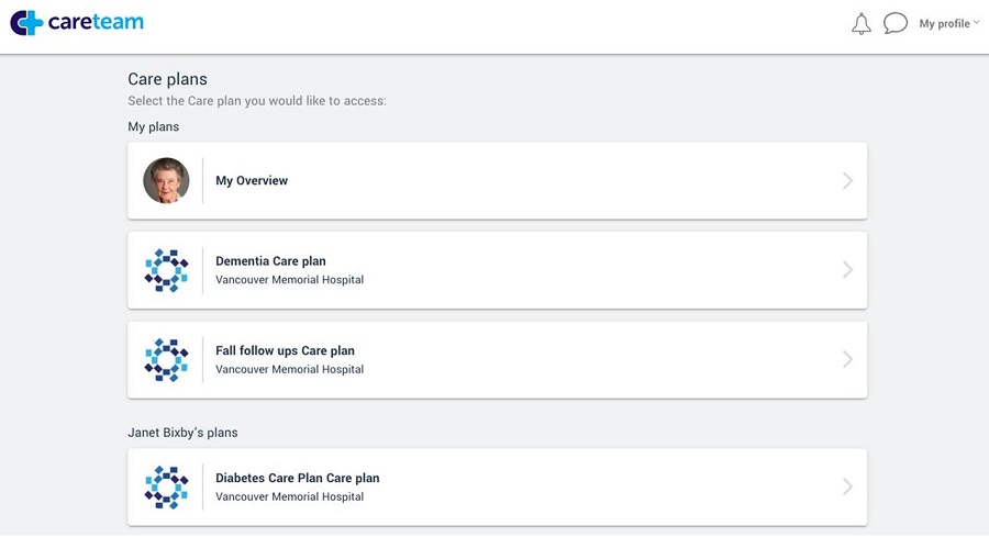 Screen shot of Careteam Care Plans