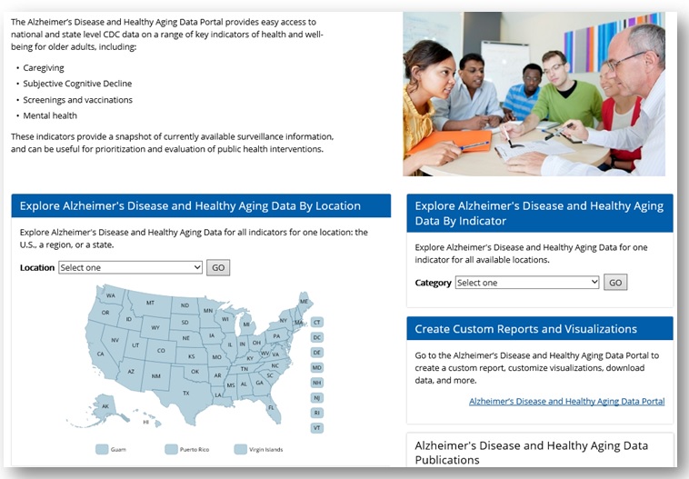 Screen shot of Alzheimer's Disease and Healthy Aging Data Portal webpage.