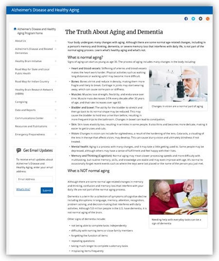 Screen shot of The Truth About Aging and Dementia.