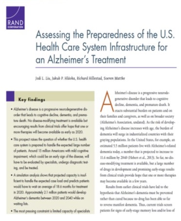 Screen shot of Assessing the Preparedness of the U.S. Health Care System Infrastructure for an Alzheimer's Treatment.