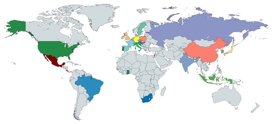 World Map highlighting HRS International Partner studies.