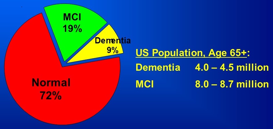 Pie Chart: Normal 72%, MCI 19%, Dementia 9%.