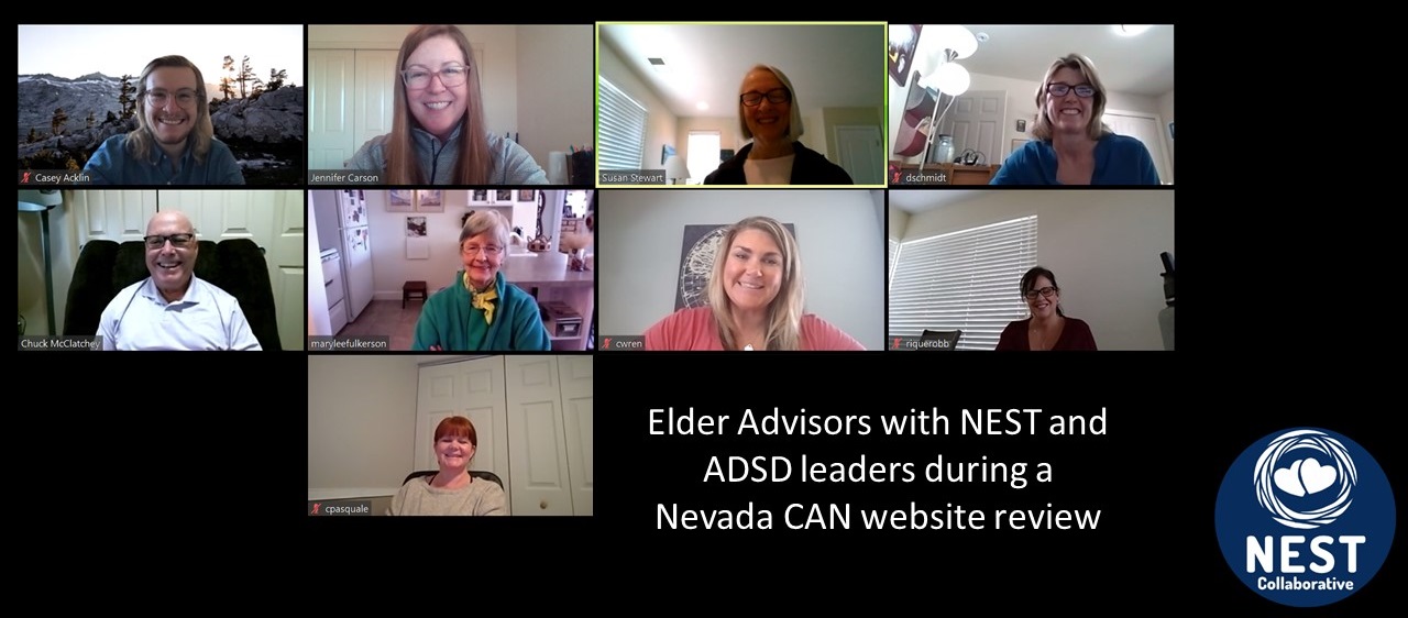 Elder Advisors with NEST and ADSD leaders during a Nevada CAN Website Review screen shot.