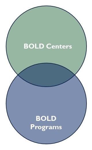 Overlapping circles; top circle BOLD Centers, bottom circle BOLD Programs.