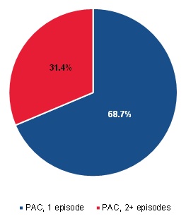 FIGURE III.10, Pie Chart: This figure shows the proportion of PAC patients who were short-term or long-term users. 69% of PAC patients were short-term users and 31% of PAC patients were long-term users.