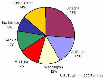 Figure 5. Percent of Tribal TANF Families Residing in Various States (FY 2006 Average Monthly). See text for explanation and data.