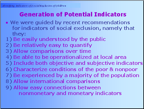 Generation of Potential Indicators