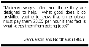 Quote from Samuelson and Nordhaus (1985): 'Minimum wages often hurt those they are designed to help...