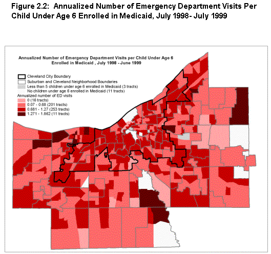 Figure 2.2: Annualized Number of Emergency Department Visits Per Child Under Age 6 Enrolled in Medicaid, July 1998-July 1999