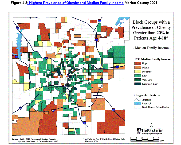 Figure 4.3: Highest Prevalence of Obesity and Median Family Income in Marion County