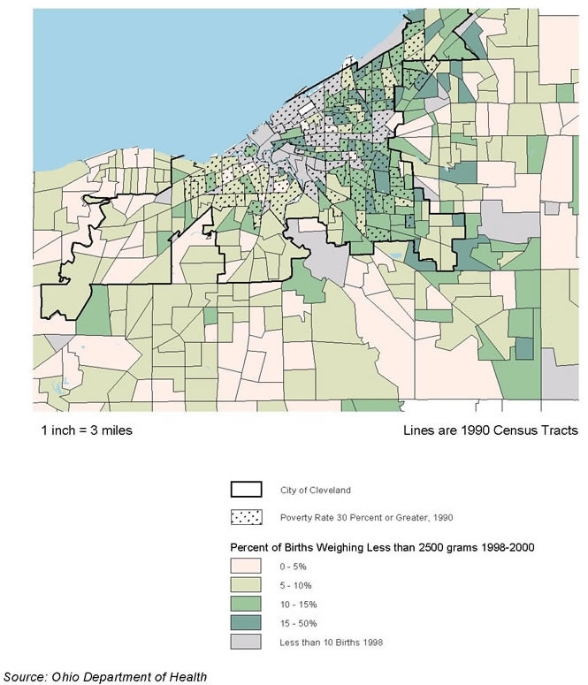 Figure 9.9: Cuyahoga County, OH. Low Birthweight Rates 1998-2000