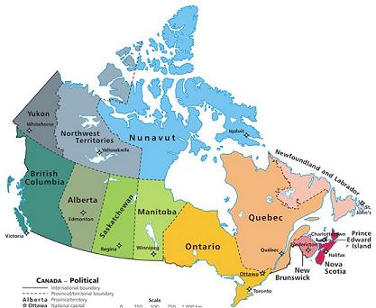 Canada Map divided into Providences