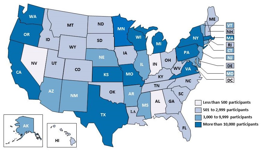 United States map; breakdown listed below