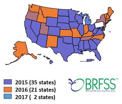 USA Map: 2015 (35 states); 2016 (21 states); 2017 (2 states).