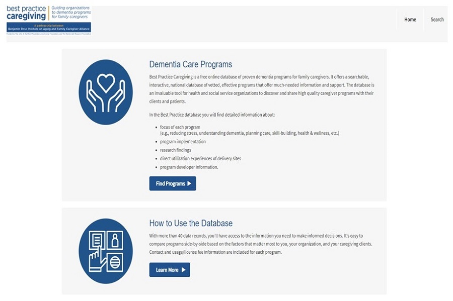 Best Practice Caregiving website screen shot.