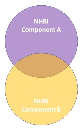 Overlapping circles; top circle NHBI Component A, bottom circle NHBI Component B.
