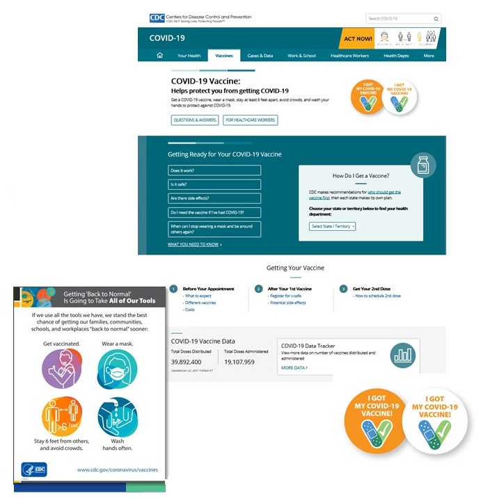 Screen shots of CDC resources.