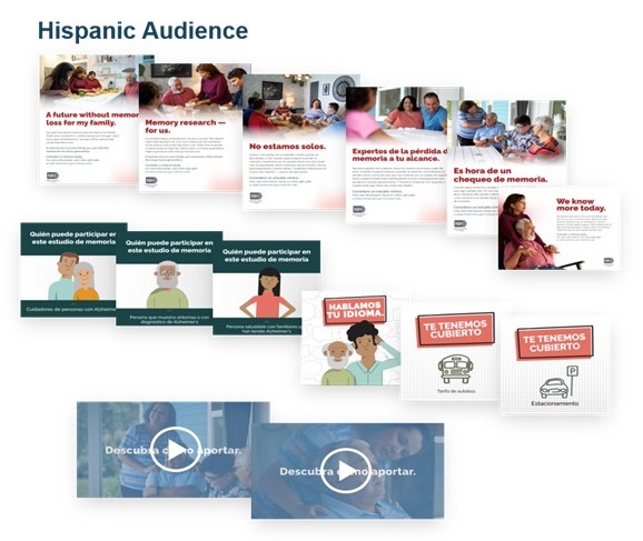 Screen shots of Hispanic Audience material.
